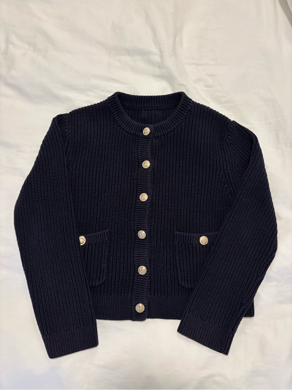 Navy Thick Rib Knit Cotton Cardigan